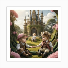 Two Boys In Front Of A Castle Art Print