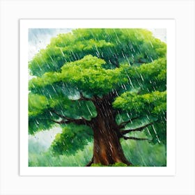 Tree In The Rain Art Print