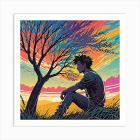 Man Sitting Under A Tree 3 Art Print