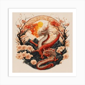 Dragon And Cherry Blossoms Art Print