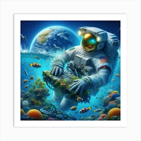 Distant Astronaut Falling Under The Ocean Art Print