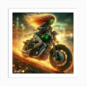 Green Harley Rider Art Print