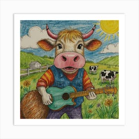 Cow With Guitar 4 Art Print