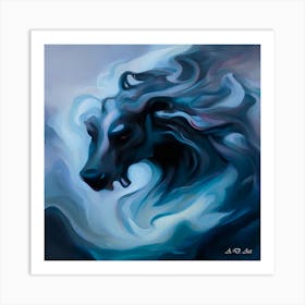 A Demon Dragon Shape In Captivating Blue Tone Acrylic Paint Art Art Print