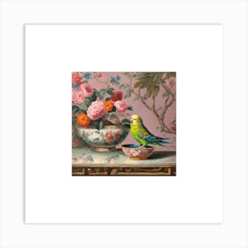 Budgie on a bowl chinoiserie 1 Art Print