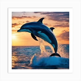 Dolphin Jumping At Sunset 1 Art Print