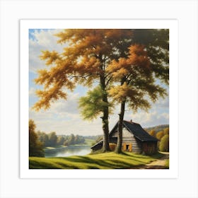 Cabin By The Lake Art Print