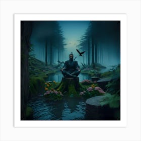 Meditating Man In The Forest Art Print