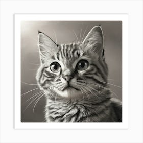 Black And White Cat Portrait Art Print