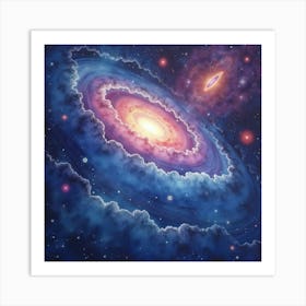 Watercolor Galaxies Blending Into Cosmic Twilight 1 Art Print