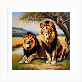 Lions By The River Art Print