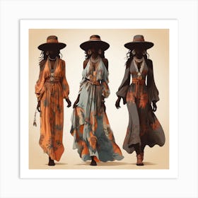 Women's silhouettes in boho style Art Print