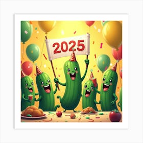 Flux Dev A Vibrant And Lively Illustration Of A Pickle Party C 0 Art Print