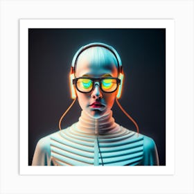 Futuristic Woman With Headphones 7 Art Print