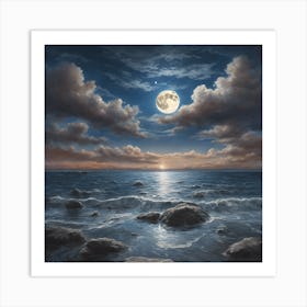 Full Moon Over The Ocean Art Print