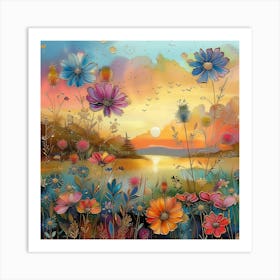 Sunset Flowers Art Print