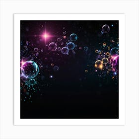 Colorful Bubbles On Black Background Art Print