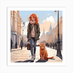 Girl With Cat Art Print