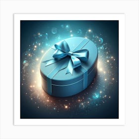 Blue Gift Box With Bow Art Print