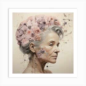 Woman With Flowers On Her Head Art Print