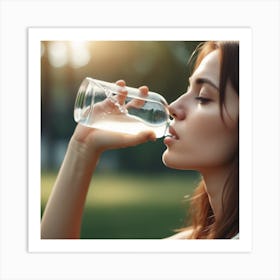 Side View Woman Drinking Water 3 Art Print