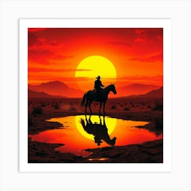 Cowboy At Sunset Art Print