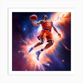 Basketball dunk In Space Art Print