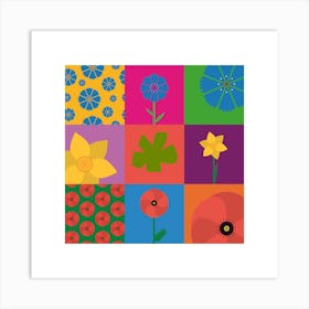 Flowers On A Square Art Print