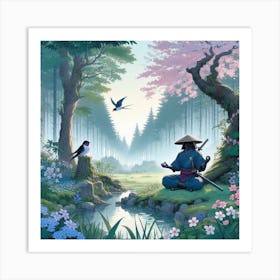 Samurai In The Forest Art Print