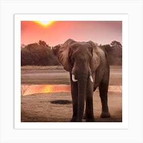 Elephant At Sunset Art Print