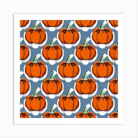 Pumpkins On A Blue Background Art Print