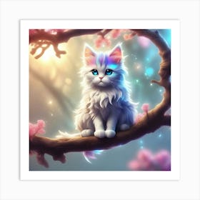 Cat In Cherry Blossom Tree 1 Art Print