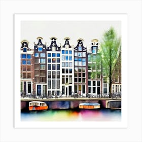 Canals Amsterdam Houses Watercolor Art Print Art Print