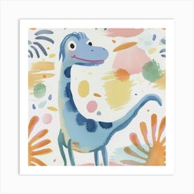 Cute Muted Pattern Dinosaur With Hair Art Print