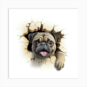 Pug Peeking Through A Hole 3 Art Print