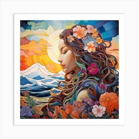 Sunset With A Girl Art Print