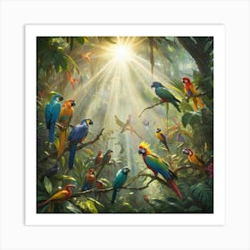 Parrots In The Jungle Paintings Art Print 4 Art Print