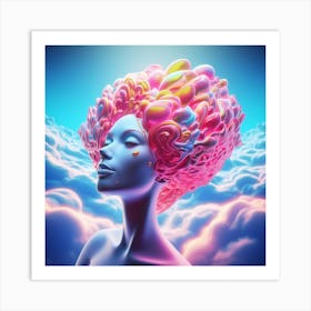 Psychedelic Girl In The Clouds. Ethereal Euphoria: A Woman's Psychedelic Dream in the Clouds. Art Print