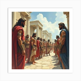 Watercolor The Legendary Heroes Of Greece In Epic, Dramatic Scenes 1 Art Print