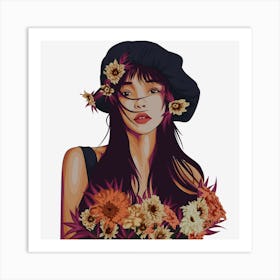 Asian Girl With Flowers Art Print