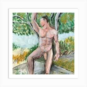 male nude homoerotic gay art man naked full frontal male form painting adult mature artwork Art Print