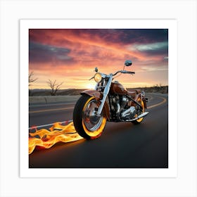 Motorcycle With Flames Art Print