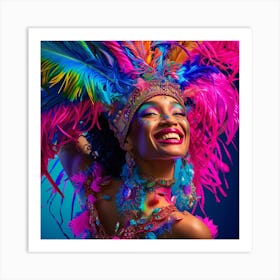 Carnival Woman In Colorful Feathers Art Print