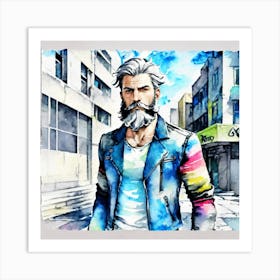 Watercolor Of A Bearded Man Art Print