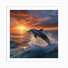 Dolphin Jumping At Sunset 1 Art Print