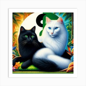 Yin And Yang Cats 1 Art Print