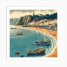 Beer fishing village in Devon, England. Vintage Art Print