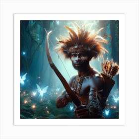 Native Melanesian Warrior In The Forest Art Print