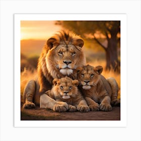 A Lion Lovingly Caresses His Children Art Print