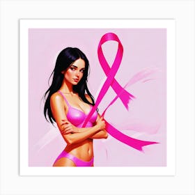 Women Breast Cancer Awareness background in Pink Ribbon international symbol for month October clipart and poster clipart and wall art 18 Art Print